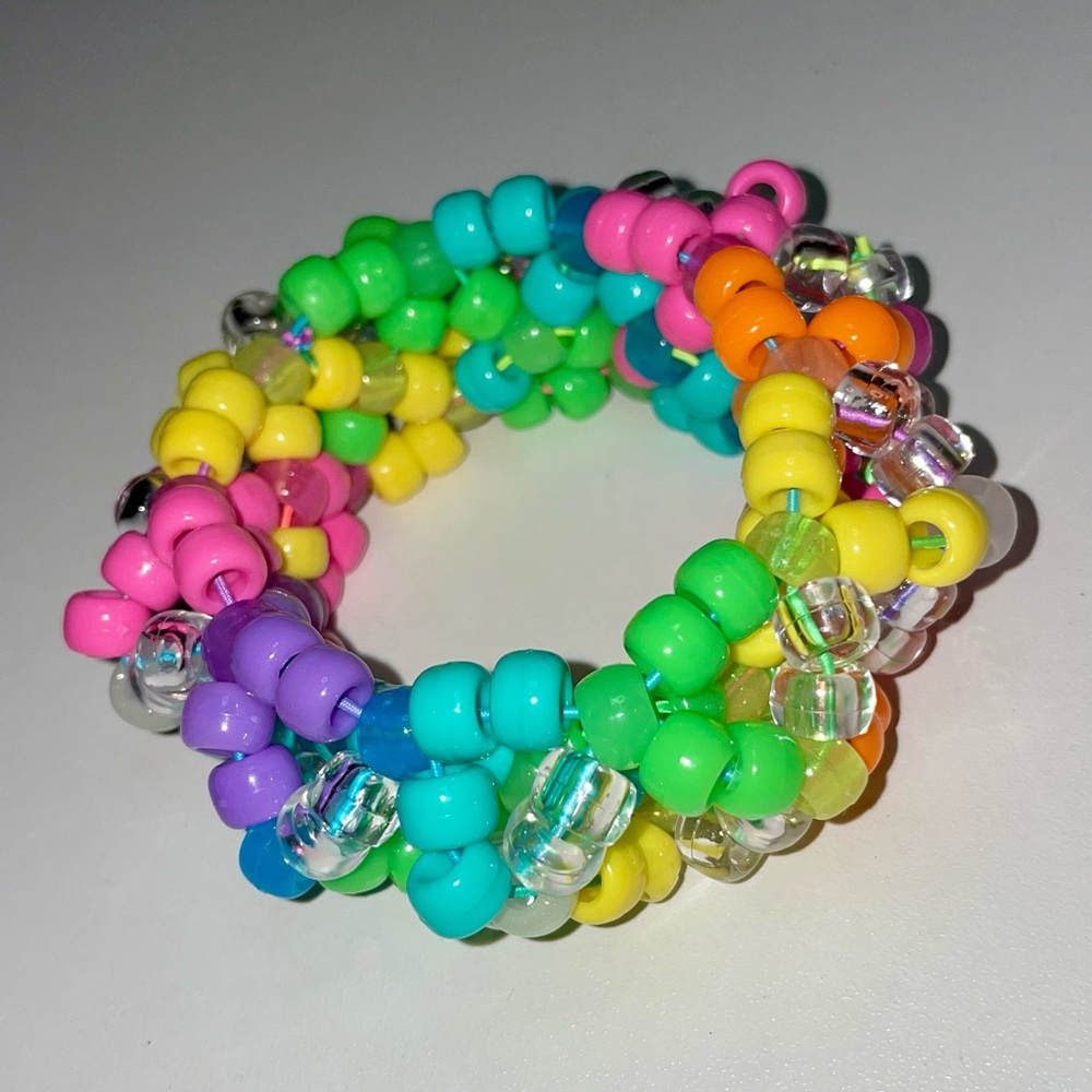 Kandi Rave Bracelet | neon rainbow (UV reactive, glow in the dark) - Picture 3 of 7